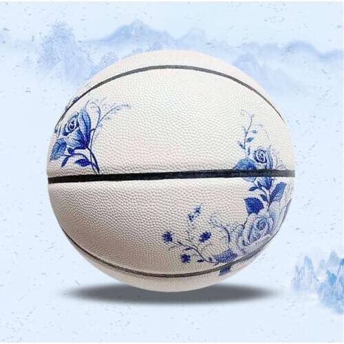 Blue and White Porcelain Basketball Customized Non-slip Basketball PU Soft Leather High Elastic Indoor and Outdoor BasketBall