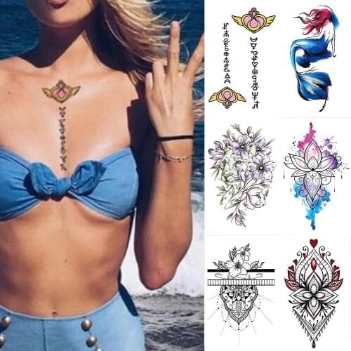 Waterproof Temporary Tattoo Sticker Flying Heart Henna Flash Tattoos Mermaid Body Art Arm Fake Tatoo Women Men