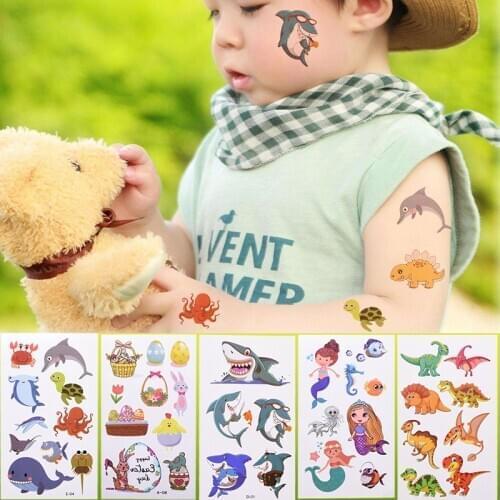 10 Sheets Temporary Tattoo Stickers Dinosaur Shark Mermaid Rabbit Party Decoration Baby Kids Birthday Favor Theme Party Supplies