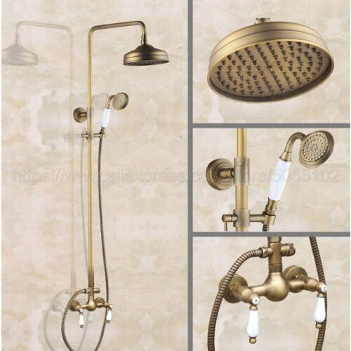 High Quality Antique Shower Faucet Mixer Tap With 8" Rainfall Shower Head Dual Handle Bath Shower Kit zan117