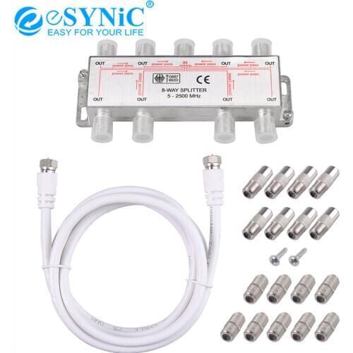ESYNiC 5-2500MHz 8 Way High Quality Splitter F to Coax Adaptor/F Inline Joiner Compatible with Sky box NTL Telewest Eurovox