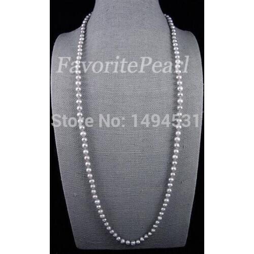 Pearl Necklace - AA 8-9mm Gray Freshwater Pearl Necklace 48 Inches Long Jewelry Wholesale Ladys Jewelry