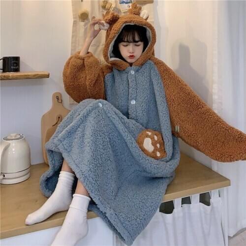 Autumn Winter Women Cute Hooded Sleepwear Warm Home Clothes Girly Sweet Cartoon Bear Lounge Pyjamas Home Wear Princess Pajamas