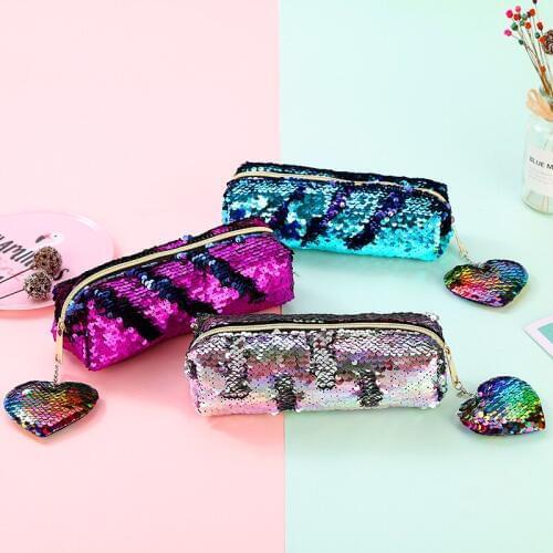 Women Portable Sequins Cosmetic Bag Cases pencil case stationery Beauty Zipper Travel Make Up Cases Purse