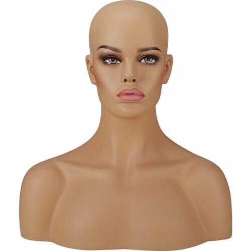 Two Skin Female Firberglass Mannequin Head With Shoulders For Wig Display
