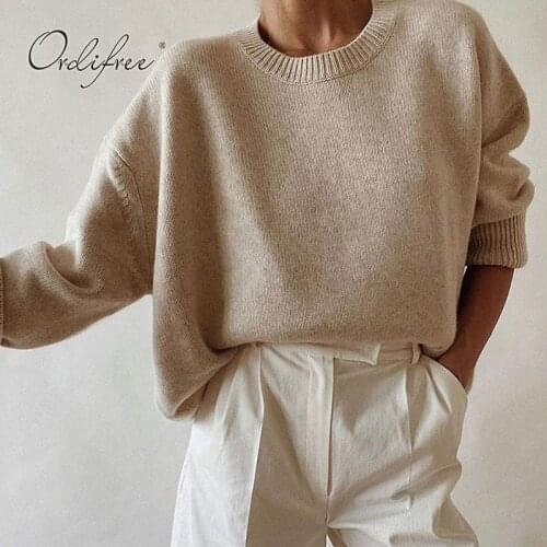 Ordifree 2021 Autumn Women Long Sleeve Sweater Warm Thick Female Oversized Sweaters Knitted Pollovers Jumper