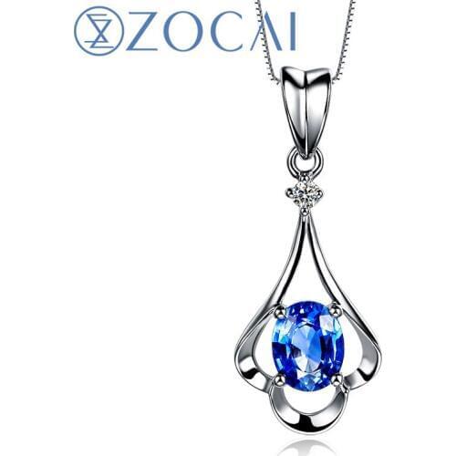 ZOCAI Zodiac Gem Libra 0.35 CT Certified Sapphire / Ruby Pendant 0.01 CT Diamond Pendant in 18 White Gold + 925 Silver Chain
