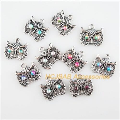 10 New Animal Charms Mixed Acrylic Owl Birds Pendants Tibetan Silver Tone 16.5x17.5mm