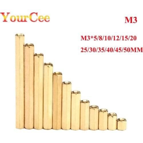 100pcs M3 Hex Double Female Head Nuts Brass Hexagonal Copper PCB Standoffs Spacers Screw M3*5/8/10/12/15/20/25/30/35/40/45/50