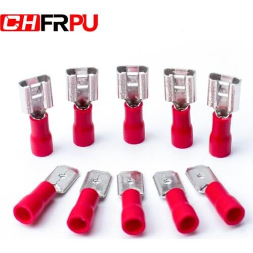 100pcs FDD1.25-250 / MDD1.25-250 red male and female + spade-shaped insulated wire crimp terminal connector for wire and cable