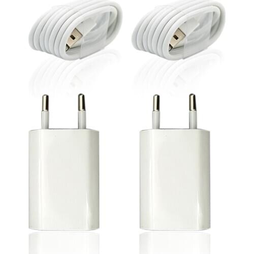2 Set/Lot Wall AC EU Plug USB Charger For iPhone 8 Pin USB Charging Cable + Travel Charger Adapter For Apple iPhone 5 5S 6 6S 7