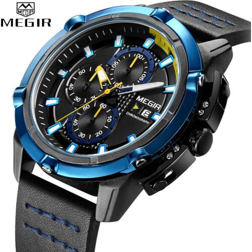2021 New Fashion Style Top Brand MEGIR Men Watches Male Quartz Wristwatches Luxury Leather Watch Military Analog Quartz-Watch
