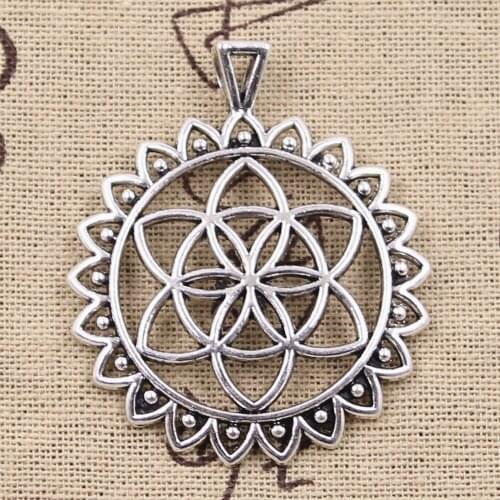 2pcs Charms Flower Of Life Yoga Datura Stramonium 48x41mm Antique Silver Color Pendants Making DIY Handmade Tibetan Finding
