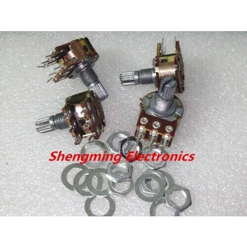 50PCS B20K Shaft=15MM 20K ohm Dual Double Rotary Potentiometer