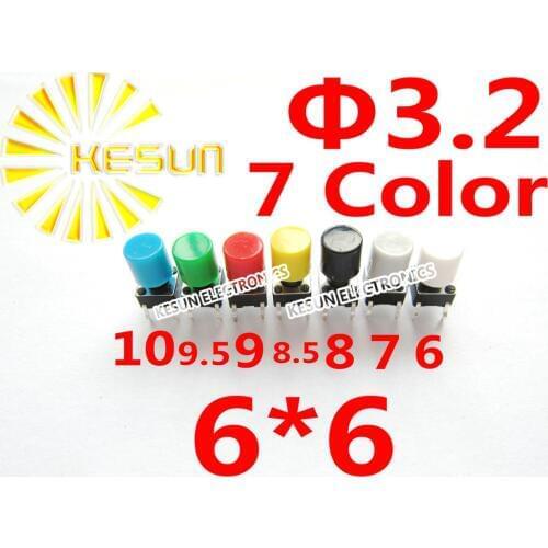 FREE SHIPPING 100PCS/EACH WHITE GREY BLACK YELLOW RED GREEN BLUE Cap For 6X6 Tact Switch