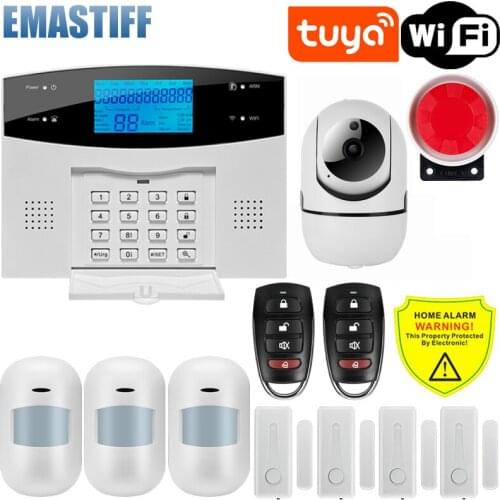 Wireless WIFI GSM Home Security Alarm System For Tuya Smart Life APP With Motion Sensor Detector Compatible With Alexa & Google