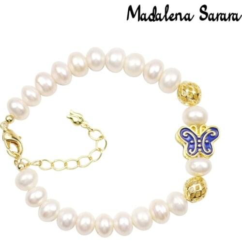 MADALENA SARARA 7-8mm Genuine Freshwater Pearl Bracelet Colorful White Purple Pink Rice Shape Pearl Women Bracelet