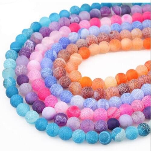 4-12mm Natural Stone Beads Blue Frost Cracked Beads Dream Fire Dragon Veins Carnelian Agat Beads For Jewelry Making Wholesale