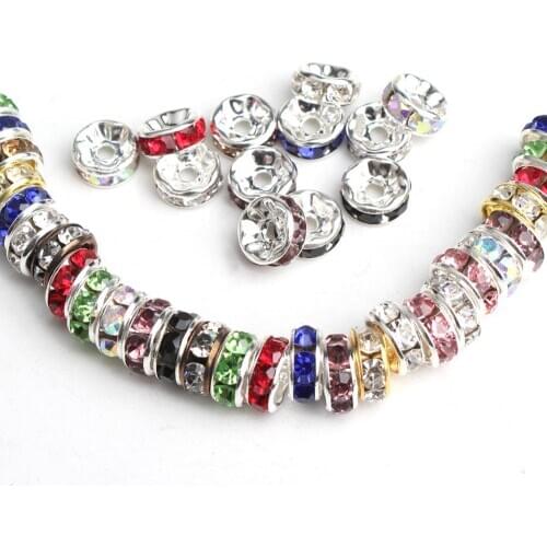 100pcs Crystal Glass Rhinestone Loose Spacer Beads for Needlework DIY Handmade Jewelry Making Bracelets Necklaces Accessories