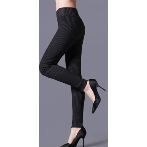 High Waist Pants Elastic Sexy Leggings Casual Trousers Striped Legging Women Black White Plaid Stripe Legging Pencil Trousers
