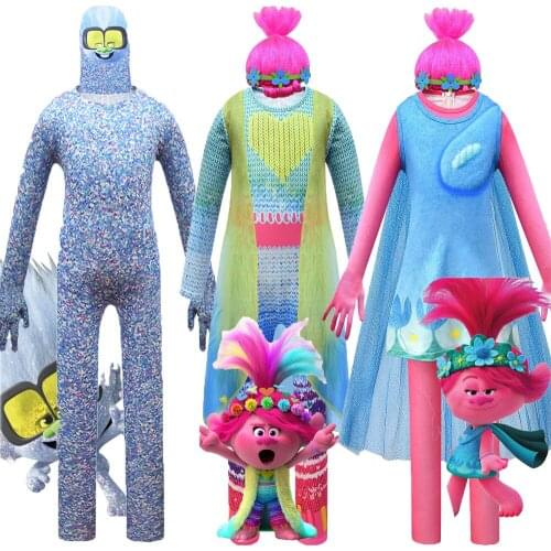 Trolls2 childrens tights cosplay Halloween little diamond costume poppy lace dress cosplay boy girl birthday gift wig costume