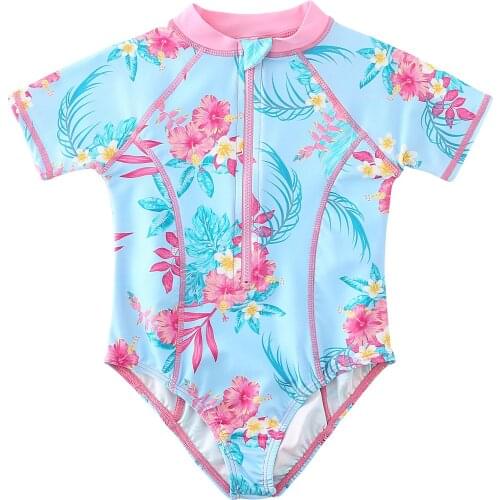 Wishere Girls Swimwear Short Sleeve One Piece Childrens Beachwear UPF50+ Swimsuit Kids Sun Protection Bathing Suit Baby Sunsuit