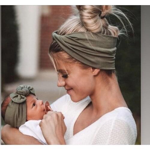 Baby& mom cotton Bowknot headband girls Wide Turban Twist Elastic Hair Bands baby Headwrap Hair Accessories