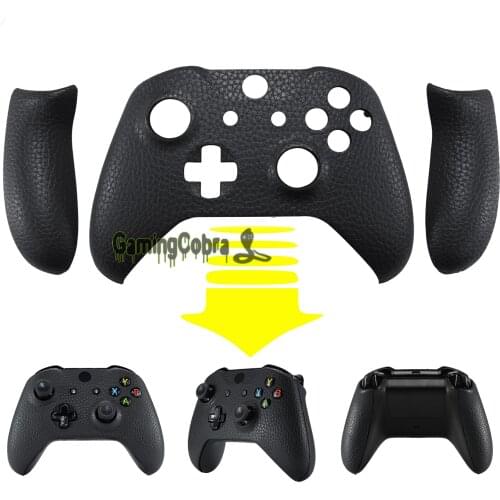 EXtremeRate Black Premium Texture PU Leather Top Shell Faceplate Repair Kits with Side Rails Panel for Xbox One X & S Controller