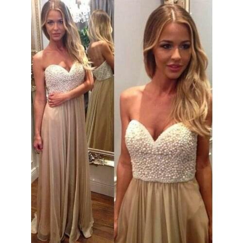 Elegant Pearl Chiffon Prom Dresses with Pockets Sweetheart A-Line Corset Back Abendkleider Robes de Soirée for Women