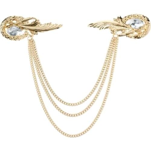 European Crystal Feather Hairpin Headwear Clip Cuff Golden Metal Chain Hair Jewelry