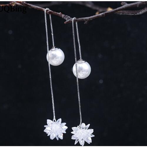 Good Jewelry Fashion Pure 925 Sterling Silver Drop Earrings With Pearl Ice Flower Drop Earrings Jewelry Pendientes Brincos
