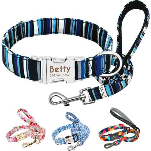 Nylon Personalized Dog Collar Reflective Pet Collars Engraved ID Tag Nameplate for Small Medium Large Dogs Pitbull Pug