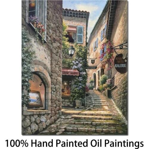 Handmade oil painting Italy Cottages landscape Gallery Steps modern artwork beautiful image on canvas for wall decor