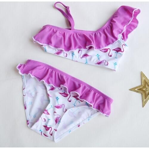 2019 New Girls Swimwear 2~14Year Girls Swimsuit flamingo style Kids swimwear Children Beach wear Bathing suit-SW333