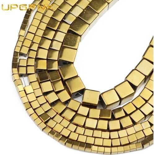 UPGFNK Natural Stone Square Cube Gold Hematite Spacer Loose Beads For Jewelry Making Diy Bracelet Earring Accessories 2/3/4/6mm