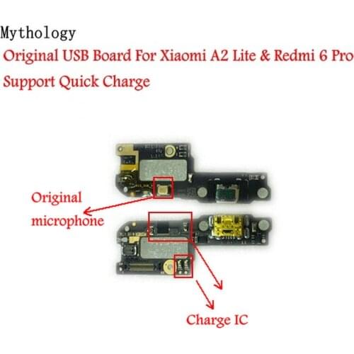 Mythology Original For Xiaomi Mi A2 Lite USB Board Flex Cable Dock Connector Microphone IC Support Quick Charger For Redmi 6 Pro