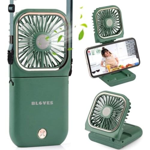 Mini Neck Fan Handheld USB Rechargeable Desktop Fans Cooling Mute Portable Power Bank Phone Holder 3000mAh Air Cooler Small Fan