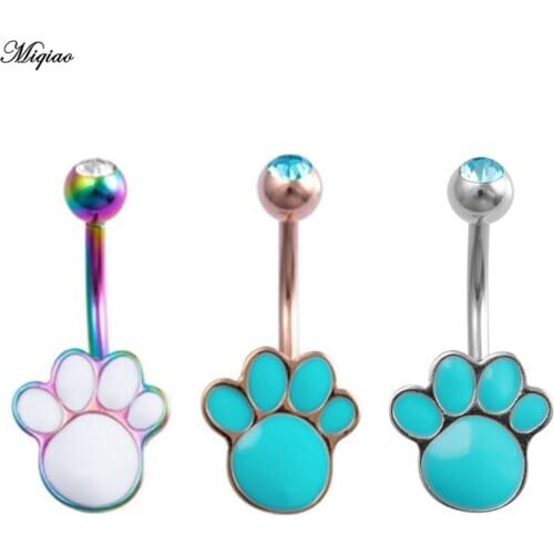 Miqiao 1pcs Hot New Product Stainless Steel Animal Footprint Belly Button Nail Body Piercing Jewelry