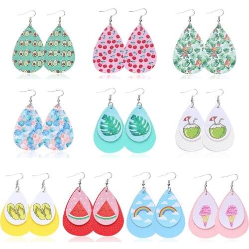 Fashion Teardrop Leather Earrings Summer Fruit Pineapple Waterlemon Drop Earrings Dangle Earrings for Women Gifts