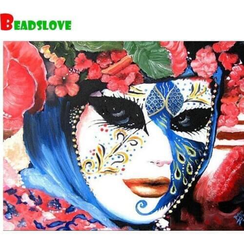 5D Diamond Painting Kit Mask Woman Flower Carnival Gift Diamond Embroidery Full Square Beaded DIY Rhinestones Art Home Decor New