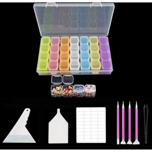 Diamond Painting Tools Set 28 Grids Plastic Storage Box and Tool Kits 40-in-one for Diamond Painting Embroidery Accessories
