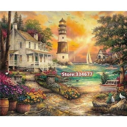Cross Stitch Kits Seaside Villa Scenery Needlework Embroidery Crafts 14CT Unprinted DIY Arts Handmade Home Decor