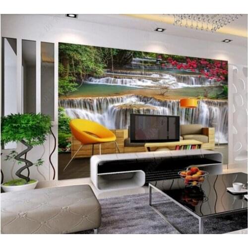 Papel de parede Green landscape painting waterfall 3d wallpaper mural,iving room tv wall bedroom wall papers home decor