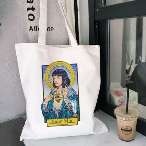 Pulp Fiction New Fashion Fun Printed Canvas Large Capacity Casual Letter Harajuku Ulzzang Ins Movie Female Spoof Shoulder Bags
