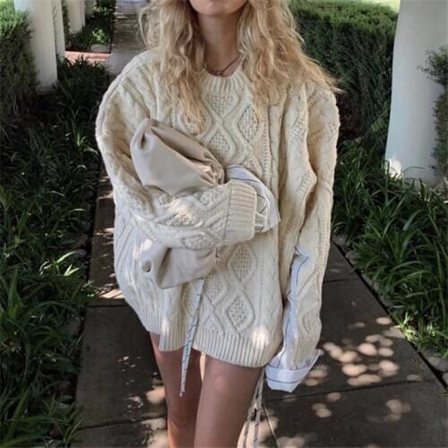 2020 Autumn Winter New Beige Twist Knitted Sweater Stitching Shirt Women Fake Two Piece Retro OL Pullover Tops