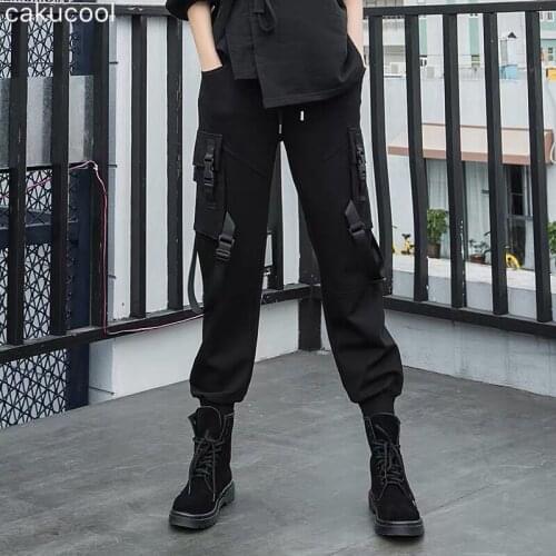 Cakucool 2019 spring and autumn new personality dark womens Harajuku style pants casual harem pants beam foot overalls tide