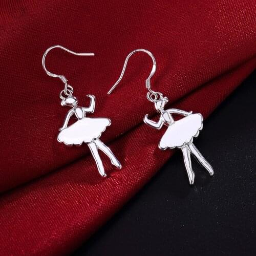 New pure 100% 925 Sterling Silver Dancing girl Earrings for Women fine Jewelry student girl Christmas Gifts wedding party
