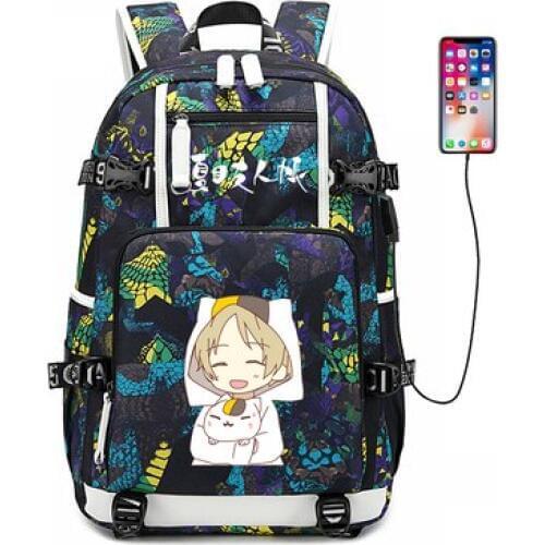 New Natsume Yuujinchou schoolbag laptop bag Men Travel bags USB cat teather Oxford Backpack