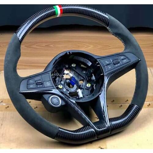 Customized Carbon Fiber Leather Steering Wheel Trim with Buttons for Alfa Romeo Giulia&Stelvio 2017 Alcantara