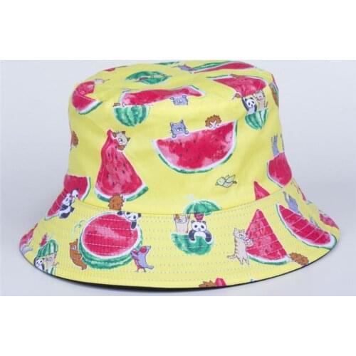 LDSLYJR 2021 Cotton Cartoon watermelon print Bucket Hat Fisherman Hat outdoor travel hat Sun Cap Hats for Men and Women 454